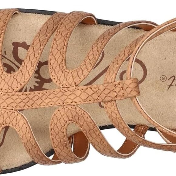 Women's Daylily Flat Sandal Tan Matte Snake Size 11 Wide Gladiator Style - Picture 2 of 6